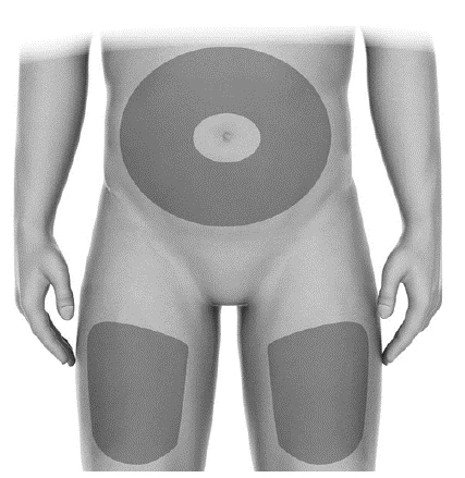 Stylized human body with circular gray areas on the