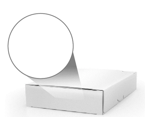 Graphic representation of a rectangular white box with an empty magnifying circle hovering over the top of the container