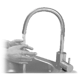 Two hands washing under running water