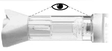 Black-and-white schematic diagram of a transparent medical device with a stylized eye at the top observing the