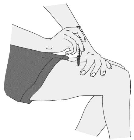 Schematic drawing of a person holding a syringe with the
