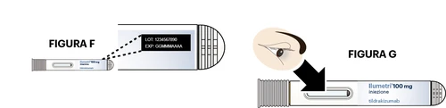 Detail of the injection pen with magnification of lot number and expiration date, and close-up view of the top part with the