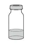 Disegno schematico di un flacon con tappo in gomma e contenente una piccola quantità di liquido trasparente sul fondo