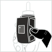 A hand holding a medicine bottle with a dropper to administer medication in drops