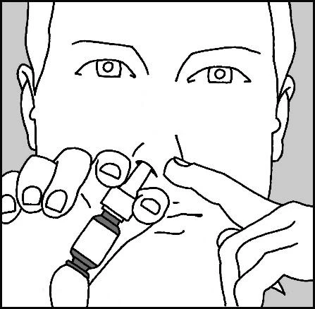 Black and white line drawing of a person holding a syringe in one hand and pressing the plunger with the other