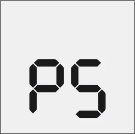 Black segmented digital-style letters spelling 'PS' on a uniform light gray background