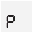Lowercase letter 'p' in black segmented digital style on a light gray background