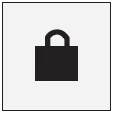 Stylized black lock icon with rectangular body and upper arc on neutral white background