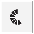 Black graphic symbol composed of rectangular segments arranged in a semicircle on a light background
