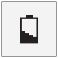 Black icon of a nearly depleted battery with very low charge level occupying the bottom portion of the symbol on a light gray background