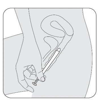 Line drawing of a hand inserting a cylindrical applicator into the