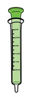 Disegno di una siringa verde con scala graduata che indica i millilitri da 0,5 ml a 3 ml su uno sfondo bianco
