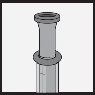 Technical drawing of a gray cylindrical medical device with two horizontal circular flanges on a white background