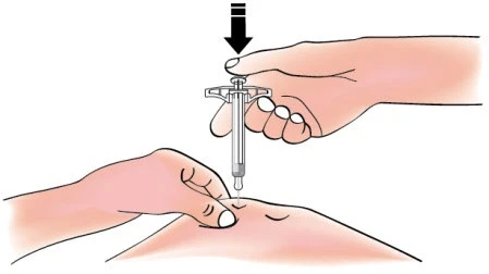 Two hands holding a syringe with the