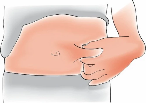 A hand pinching the skin of the