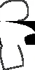 Stylized black and white drawing of a human figure holding a dark object with both hands in front of the body