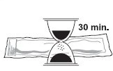 Stylized drawing of an hourglass with sand flowing over a horizontal strip with the text '30 min' beside it