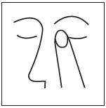 Dibujo lineal de un rostro que muestra un dedo tocando suavemente el párpado