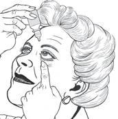 Line drawing of a woman applying medicinal drops near the