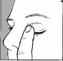 Black and white drawing of a face profile with a finger gently pressing on the closed eyelid of the