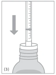 A graduated syringe is inserted vertically into