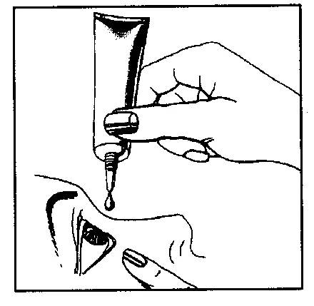 A hand squeezes a cream tube to dispense a drop of product near the nose of a black-and-white drawn person