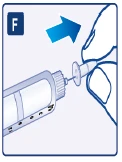Illustrazione medica con freccia blu che indica l'inserimento dell'ago di una siringa graduata nella pelle di una mano o parte del corpo