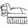 Stylized black and white drawing of a person lying on a medical bed with head turned to the left and legs covered by a blanket