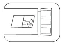 Black and white technical drawing of a medical device with a dial showing numbers 0 and 1 and a knob with side grooves