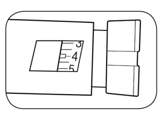 Black and white technical drawing of a medical device with a graduated scale showing numbers 3, 4, and 5 next to a slider