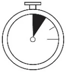 Stylized black and white drawing of a stopwatch with the hand indicating a time interval and a black wedge-shaped section