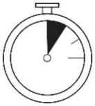 Stylized black and white drawing of a stopwatch with the hand indicating a time interval and an upper button