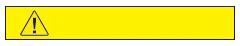 Yellow rectangular banner with a warning symbol composed of a black exclamation mark
