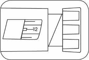 Black and white schematic drawing of a medical device with a slider positioned at number 12 on a graduated scale