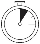 Stylized drawing of a stopwatch with a circular dial and hand indicating a time interval highlighted by a black section