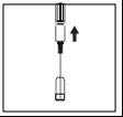 Diagramma tecnico che mostra un componente cilindrico che si muove verso l'alto indicato da una freccia nera sopra un altro elemento sottile