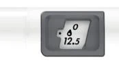 Dettaglio di un dispositivo medico con un indicatore numerico 12.5 e un simbolo a forma di goccia su sfondo bianco all'interno di una cornice grigia