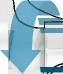 Grande freccia azzurra rivolta verso il basso sovrapposta a linee grafiche geometriche blu e nere su sfondo bianco