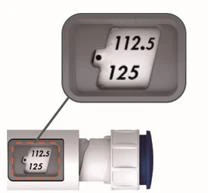 Illustrazione di un dispositivo medico con un display digitale che mostra i numeri 112.5 e 125 su sfondo bianco e grigio