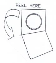 Технический чертёж упаковки с надписью PEEL HERE и изогнутой стрелкой, указывающей на отрыв верхней части контейнера