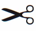 Black icon of a pair of open scissors with blades pointing to the left and circular handles on the right