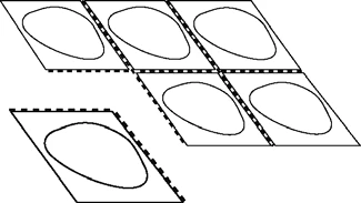 Schematic black and white drawing of five rectangular boxes arranged in two rows with at