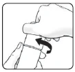 Two hands rotating a cap or cylindrical component counterclockwise indicated by a black curved arrow