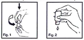 Diagramma in due parti che mostra come premere e ruotare un dispositivo medico per l'iniezione e come far cadere una goccia di liquido