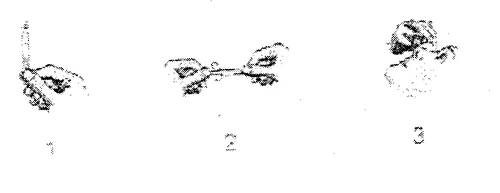 Tres ilustraciones numeradas que muestran las fases de preparación y uso de un dispositivo médico con agujas de mariposa y jeringa