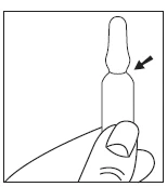 A hand holds a vertical cylindrical container with a black arrow indicating the top of the device