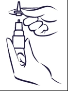 Disegno lineare di due mani che impugnano un dispositivo medico per l'iniezione con un cappuccio superiore rimosso o pronto all'uso