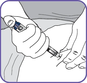 A hand holding an injection pen to apply medication