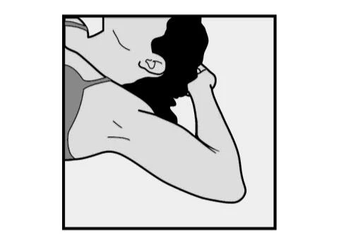 Disegno in bianco e nero di una persona di profilo che si tocca la nuca con la mano destra mentre guarda verso il basso