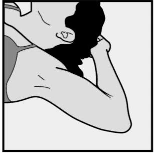 Disegno stilizzato in bianco e nero di una persona che si tocca la nuca con la mano destra mentre è vista di profilo e di schiena